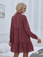 Ditsy Floral Print Tie Neck Smock Dress