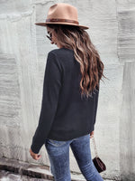 Solid Cut Out Waffle Knit Sweatshirt