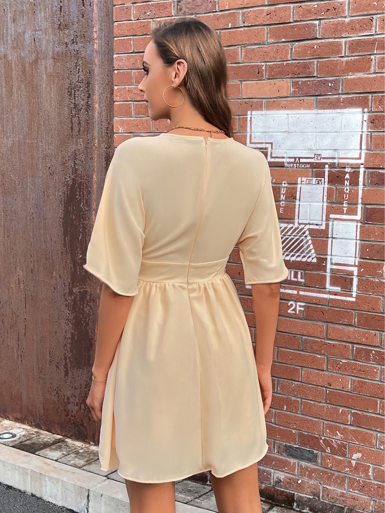 Plunging Flare Hem Dress