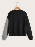 Wing Print Drop Shoulder Spliced Sweatshirt