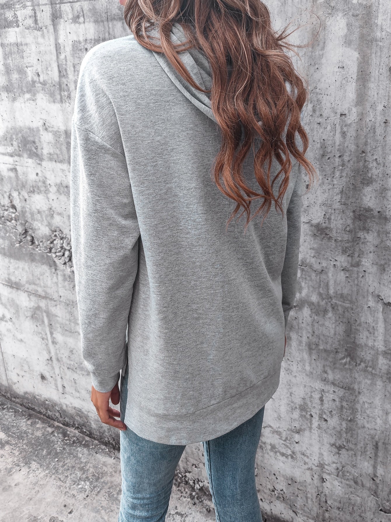 Drop Shoulder Split Hem Hoodie