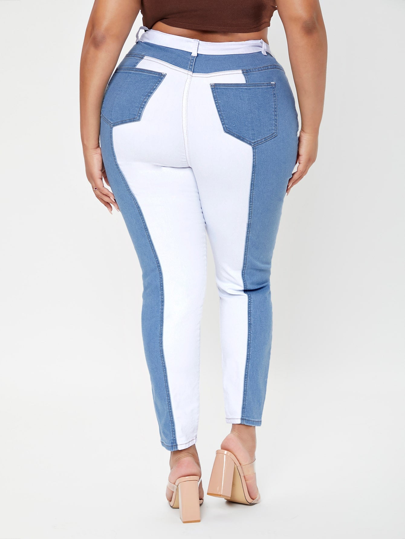 Plus High Waist Colorblock Skinny Jeans