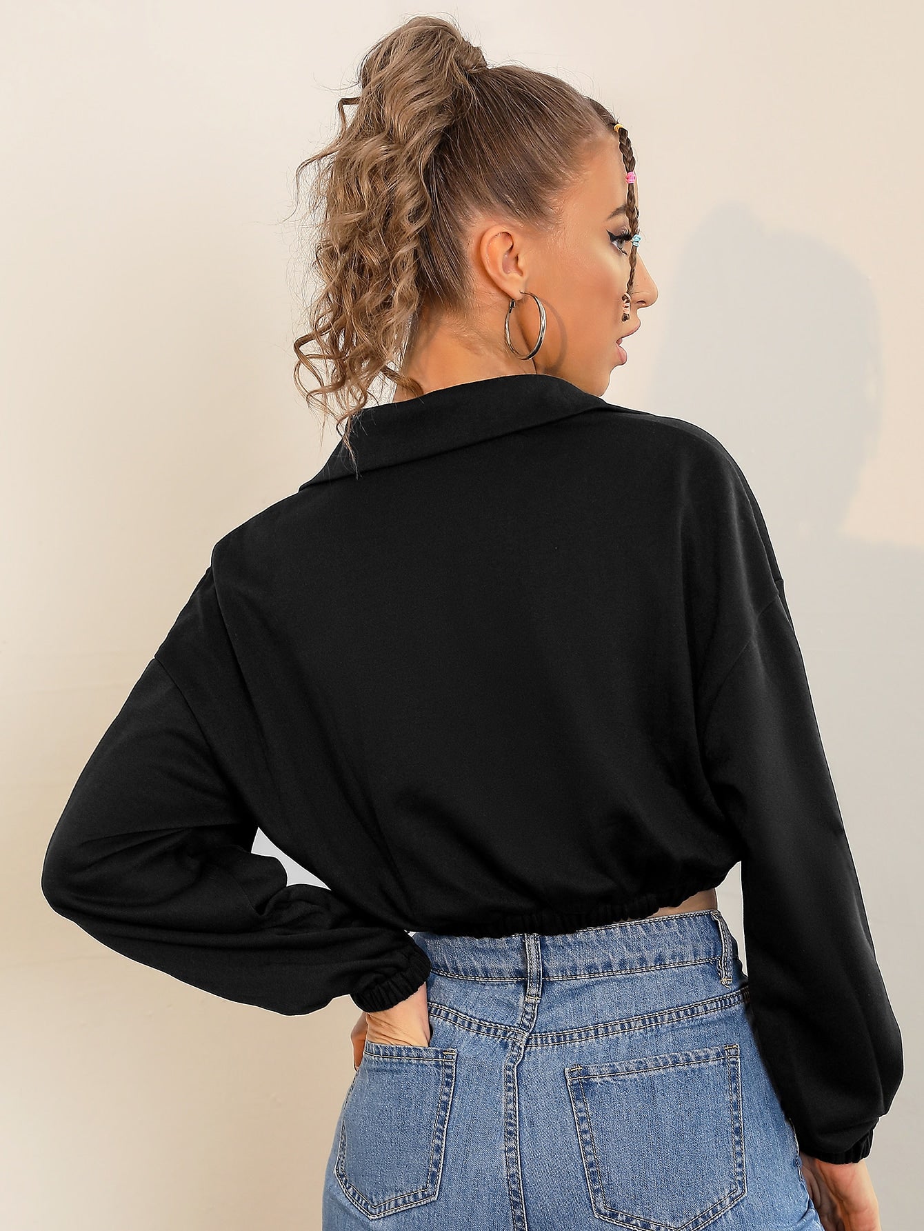 Drop Shoulder Zip Front Sweatshirt