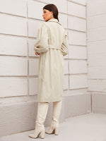 Lapel Collar Lantern Sleeve Belted Trench Coat