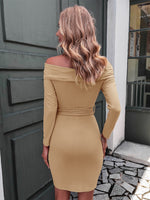 Off Shoulder Belted Bodycon Dress