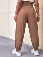 Plus High Waist Slant Pocket Pants With Chain