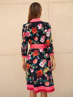 Floral & Butterfly Print Button Front Belted Dress