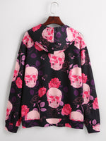 Skull And Floral Print Drawstring Hooded Sweatshirt