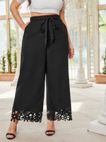 Plus Laser Cut Out Belted Wide Leg Pants