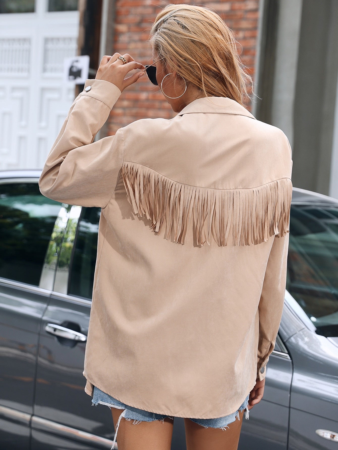 Button Through Fringe Trim Coat