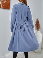 Solid Lapel Collar Wrap Belted Trench Coat