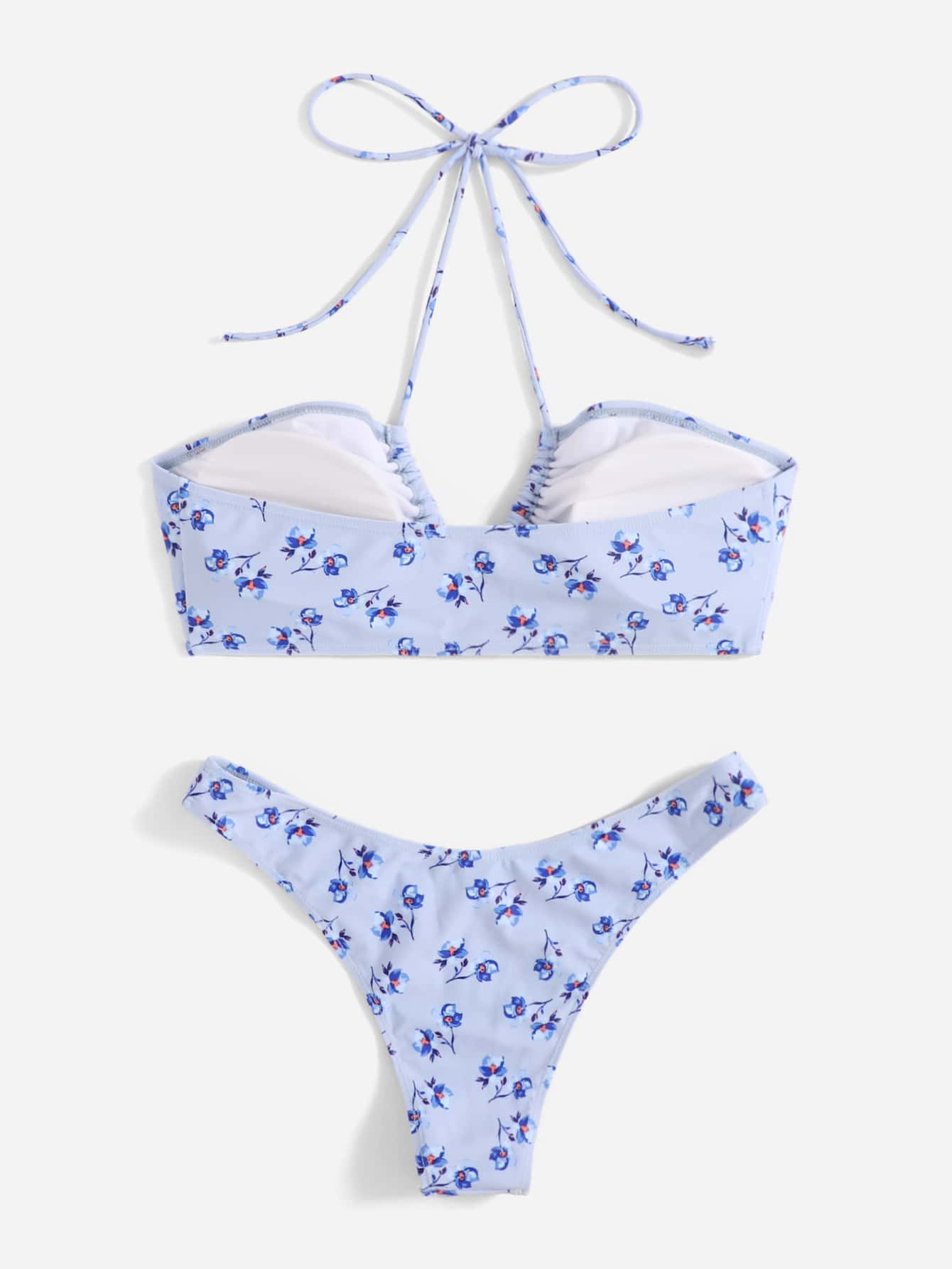 Floral Criss Cross Halter Bikini Swimsuit