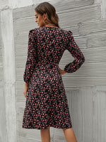 Sweetheart Neck Ditsy Floral Print Lantern Sleeve Split Thigh Dress