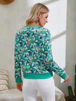 Bird And Plants Print Drop Shoulder Sweatshirt