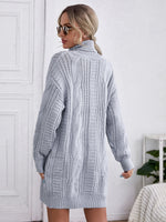 Cable Knit Turtleneck Drop Shoulder Sweater Dress Without Belt