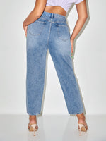 RECYCLED DENIM Plus High Waist Ripped Mom Cropped Jeans