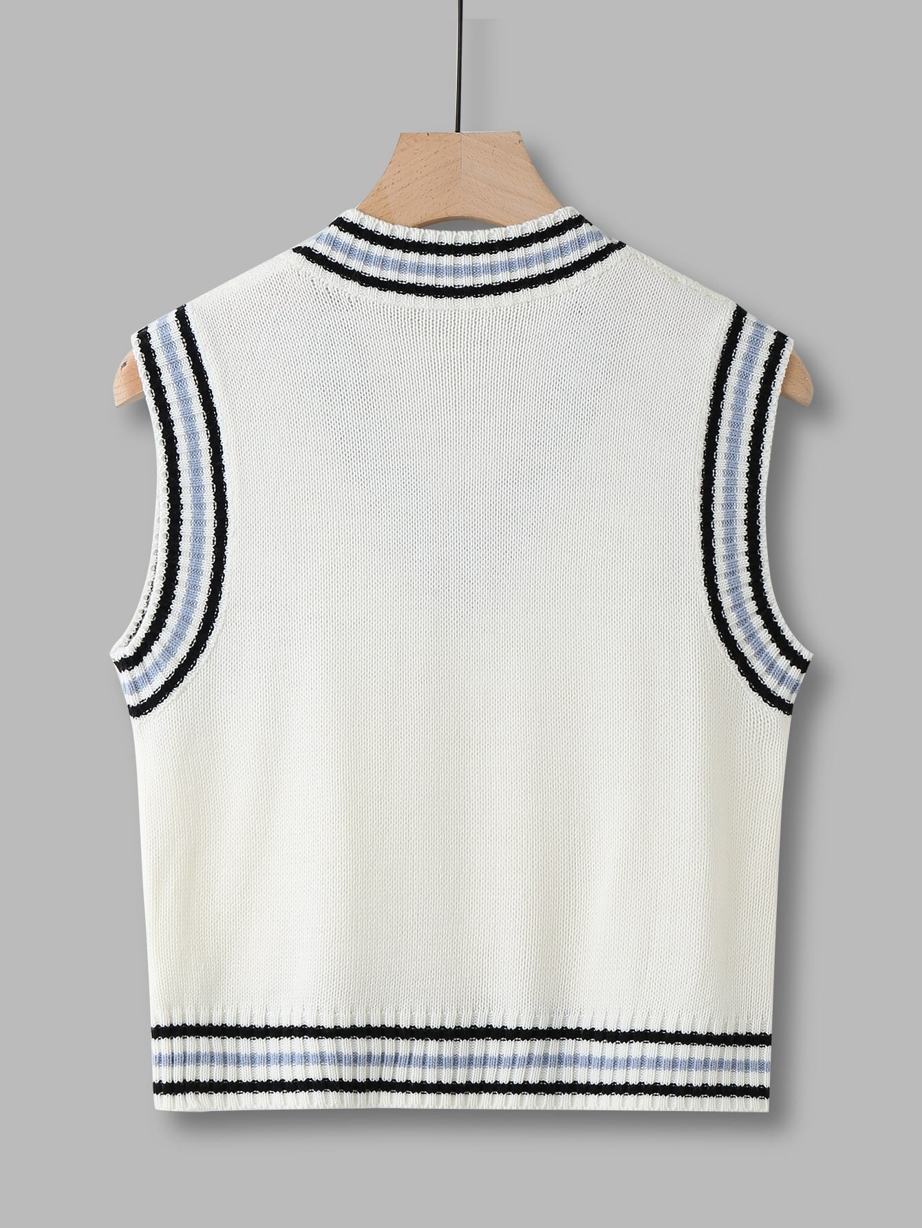 Letter Patched Cable Knit Striped Trim Sweater Vest