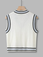 Letter Patched Cable Knit Striped Trim Sweater Vest