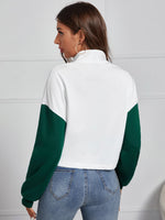 Heart & Letter Embroidered Colorblock Sleeve Sweatshirt