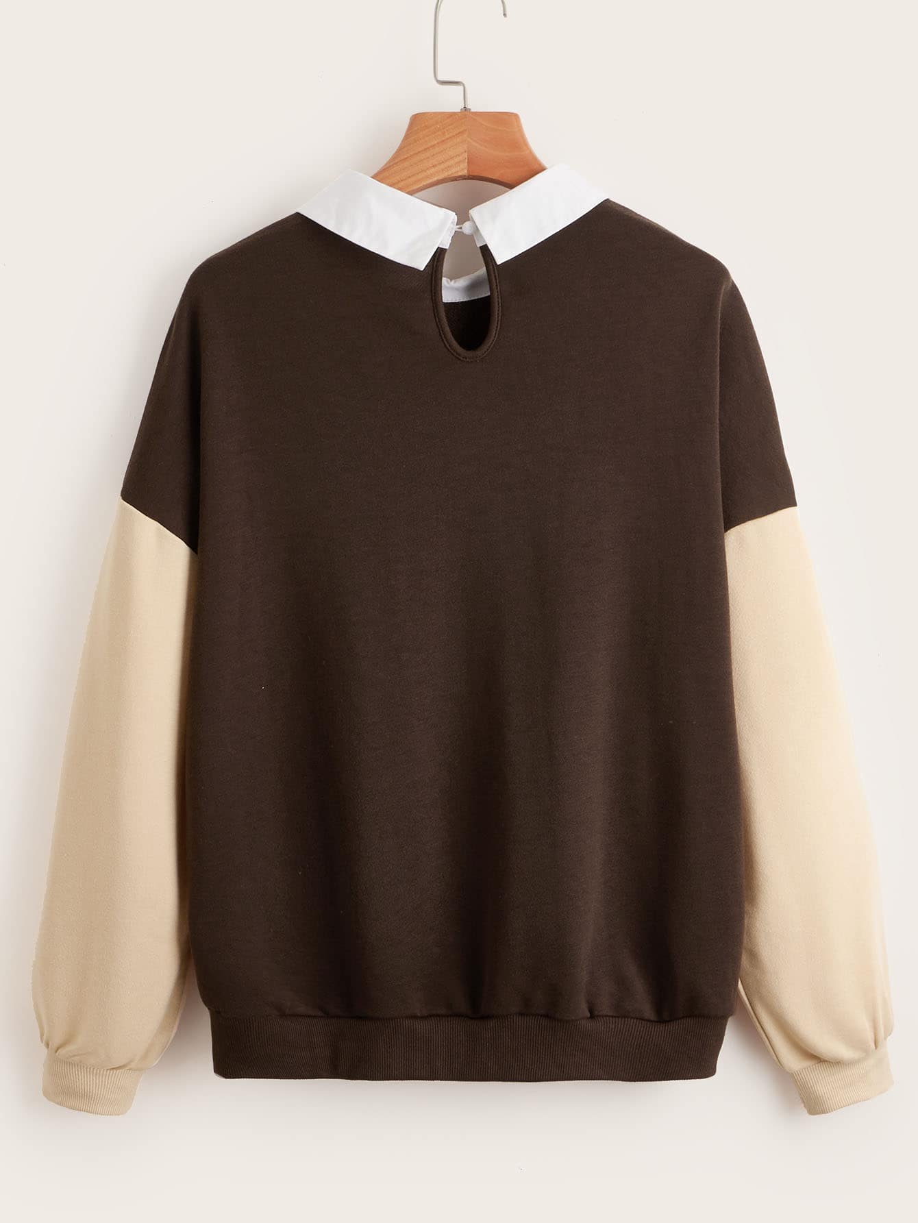 Letter Graphic Drop Shoulder Contrast Collar Pullover