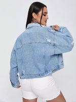 Ripped Button Front Denim Jacket