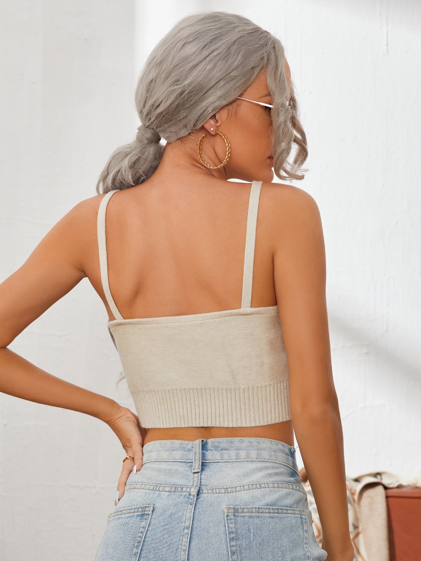 Cable Knit Crop Cami Knit Top