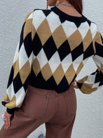 Argyle Pattern Bishop Sleeve Sweater