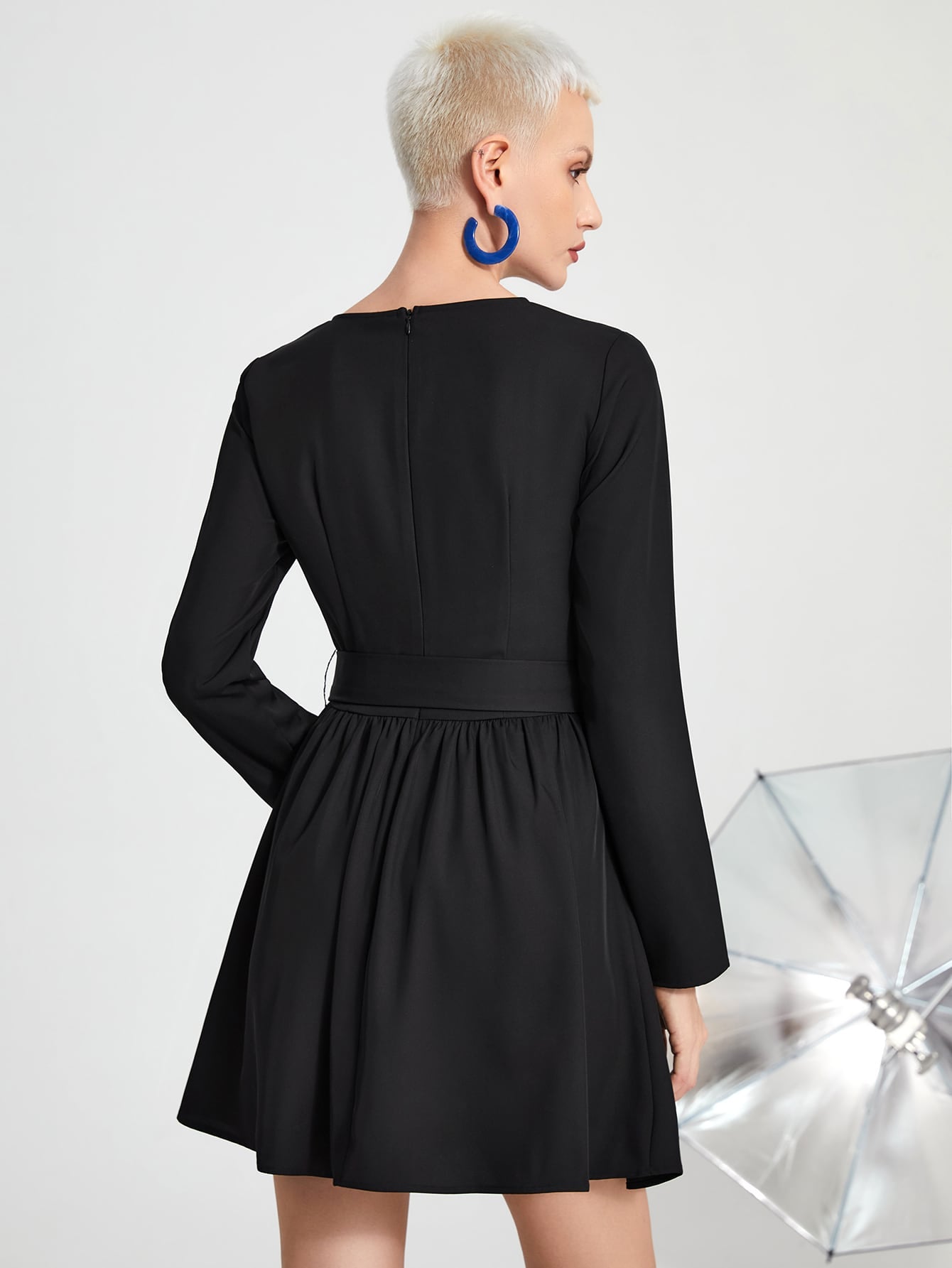 Ruched Single Breasted Belted Dress