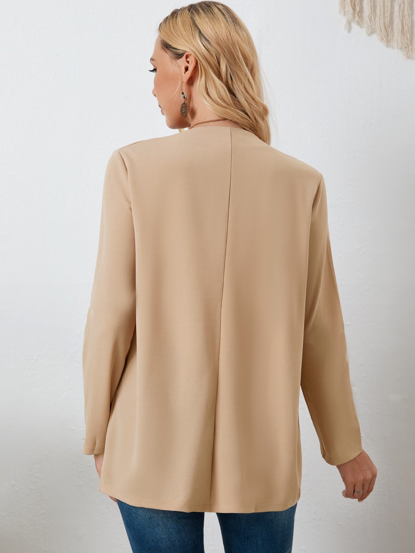 Waterfall Collar Roll Up Sleeve Coat