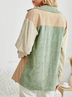 Color Block Drop Shoulder Corduroy Coat