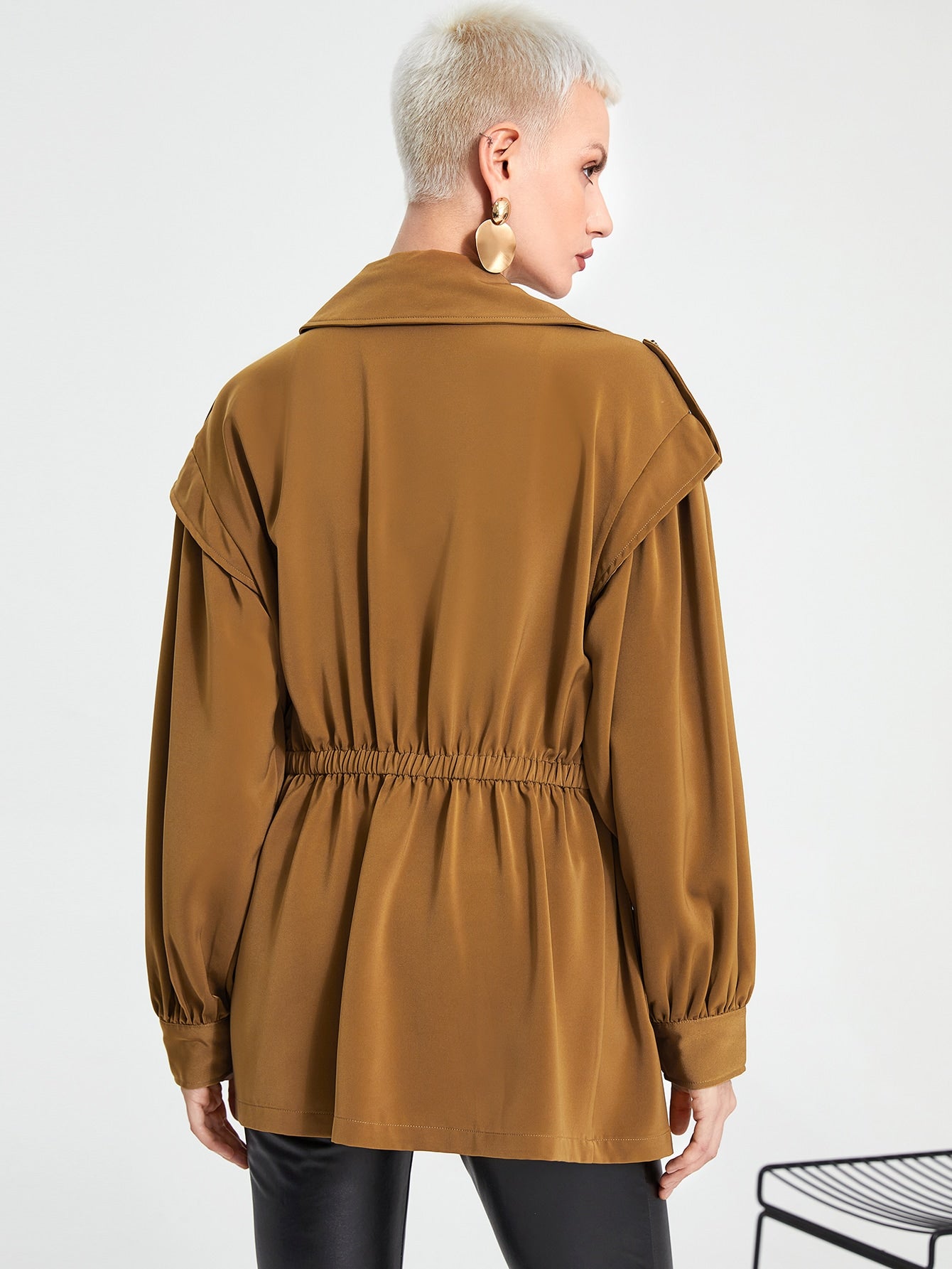 Flap Pocket Drop Shoulder Zip Front Coat