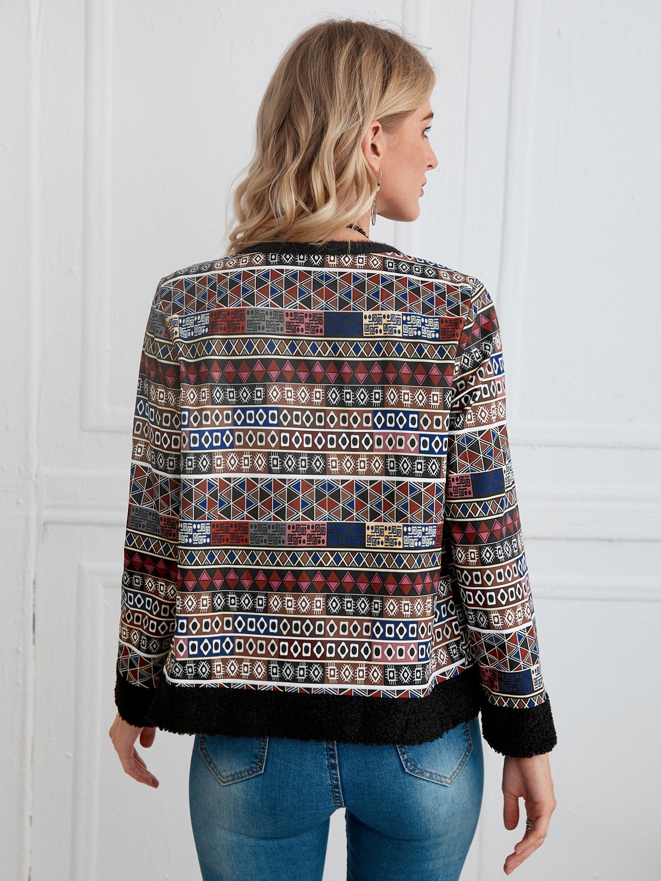 Geo Print Open Front Jacket