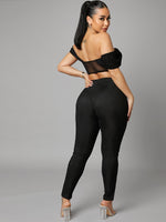 Binding Sheer Mesh Crop Top & High-Rise Skinny Pants Set