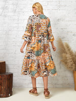 Paisley And Leopard Print Flounce Sleeve Ruffle Hem Dress