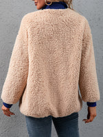 Contrast Collar Pocket Patched Teddy Coat