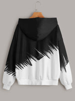 Two Tone Brush Print Drop Shoulder Hoodie