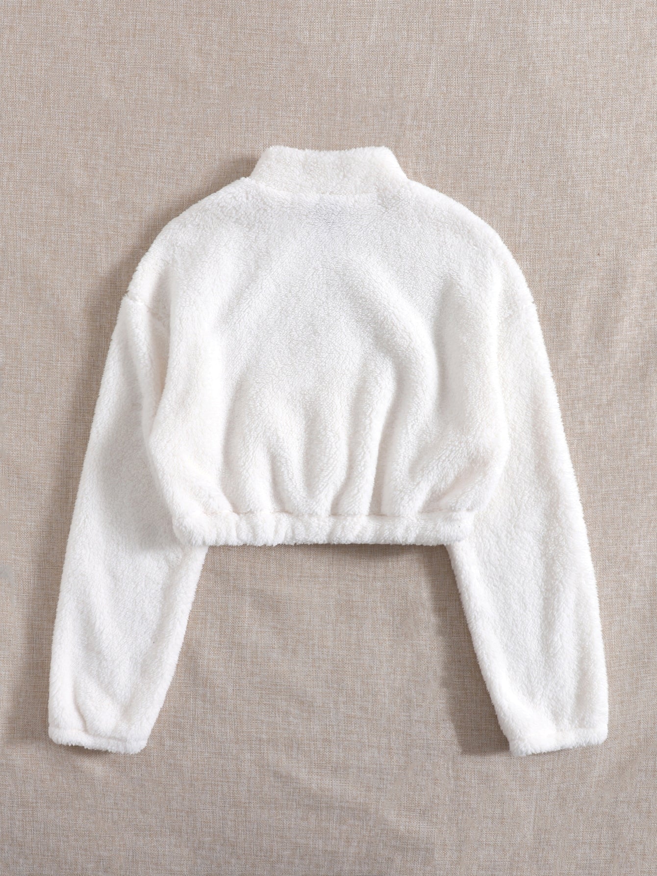 Drop Shoulder Kangaroo Pocket Half Zip Teddy Sweatshirt