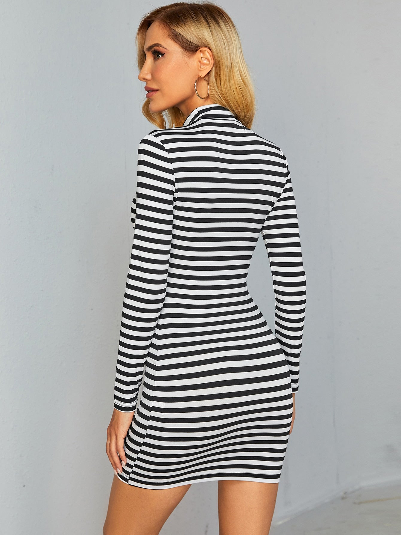 Striped Mock Neck Bodycon Dress