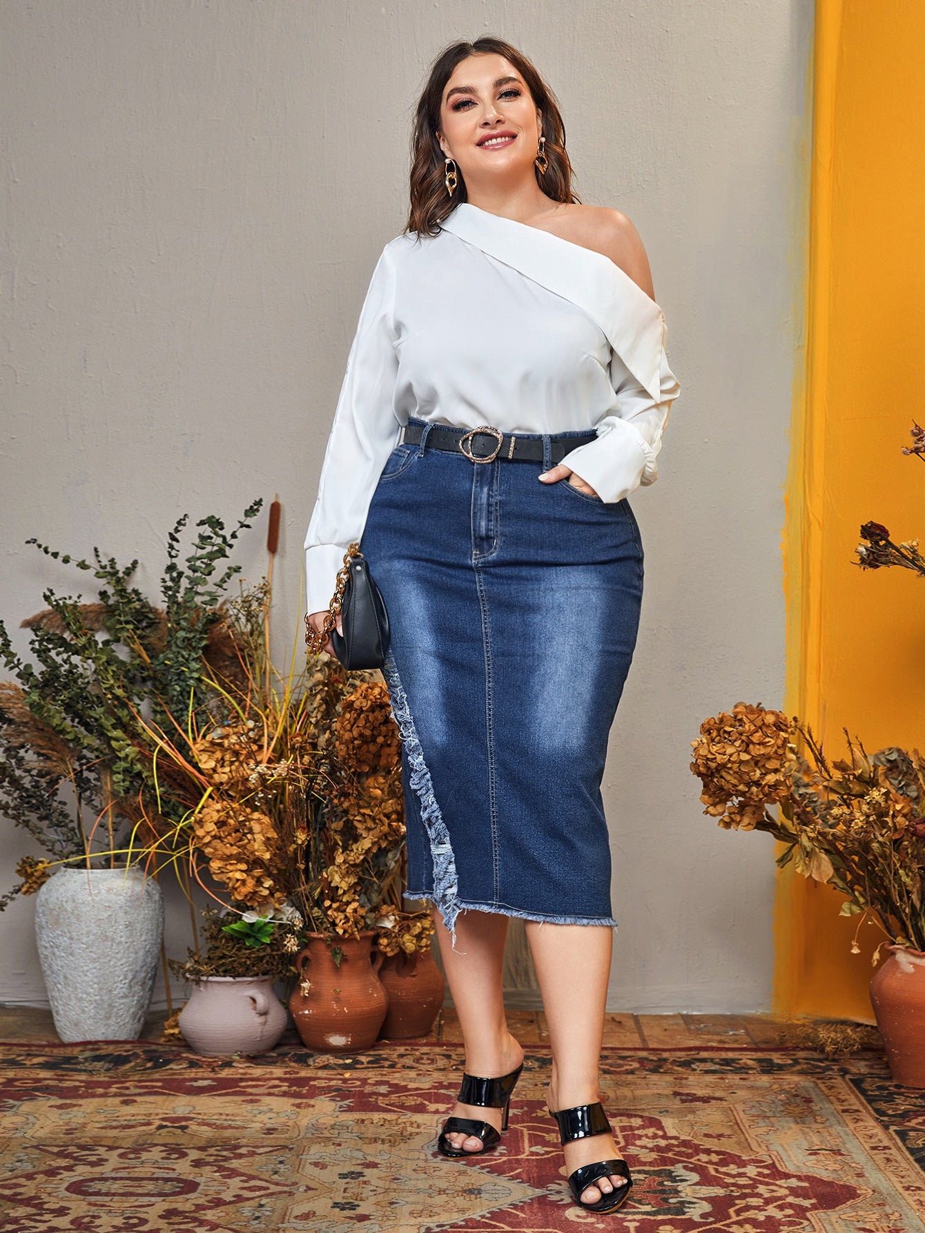 Plus size denim skirt zipper best sale