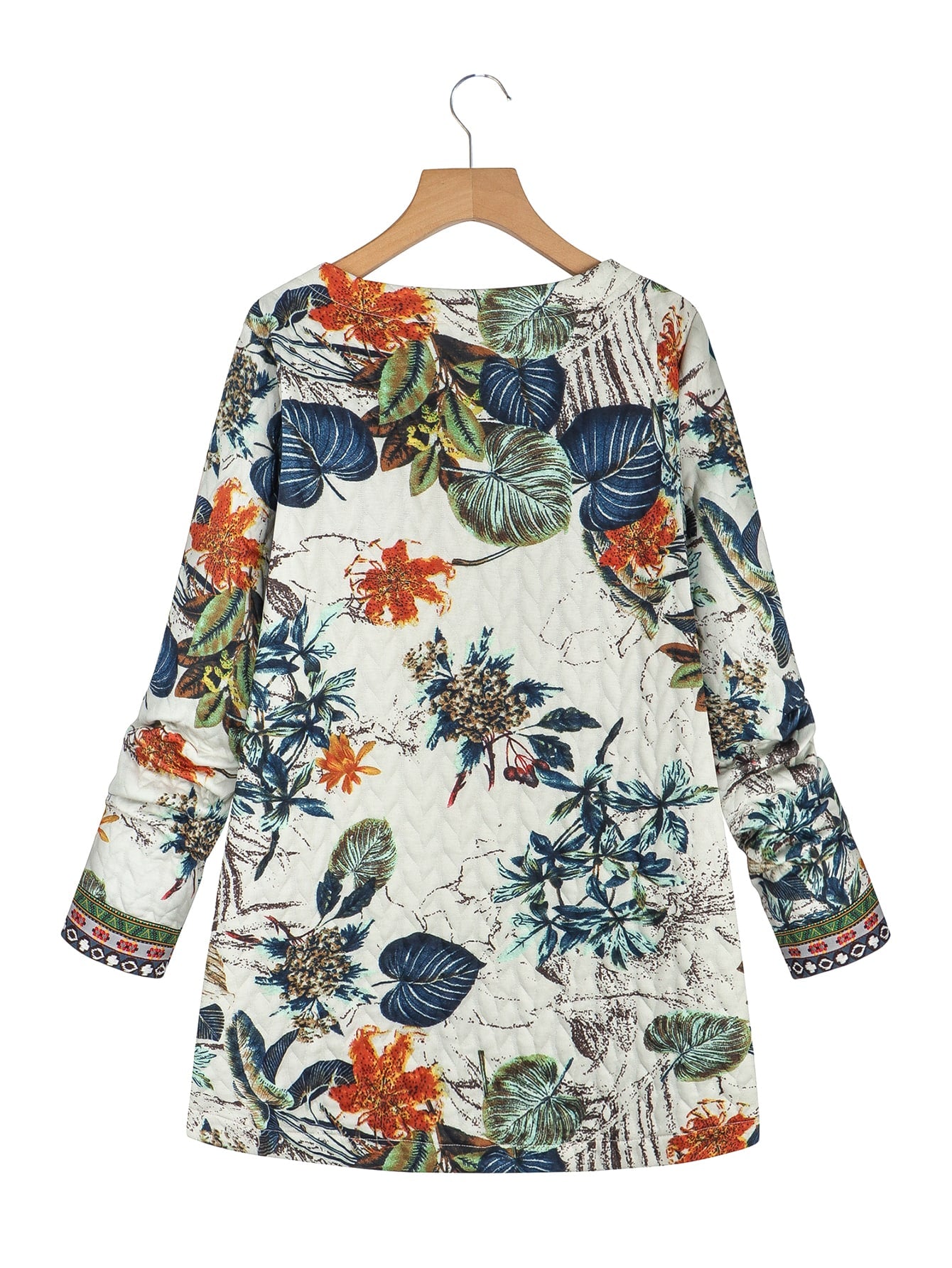 Plants Print Contrast Trimmed Open Front Coat