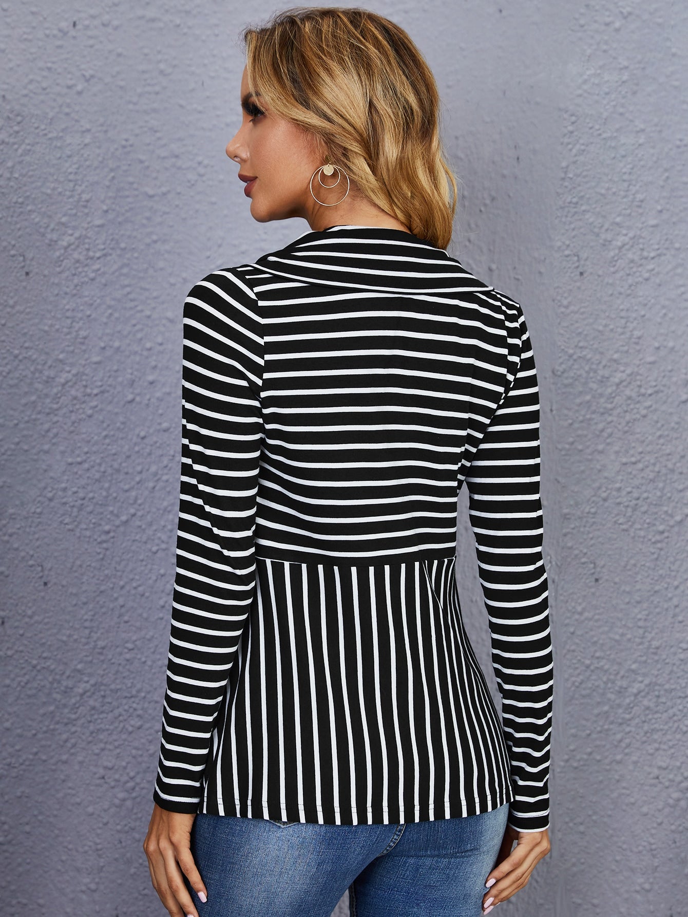 Waterfall Collar Striped Coat