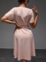 Plunging Neck Knot Side Wrap Dress