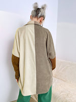 Colorblock Button Front Flap Pocket Corduroy Coat