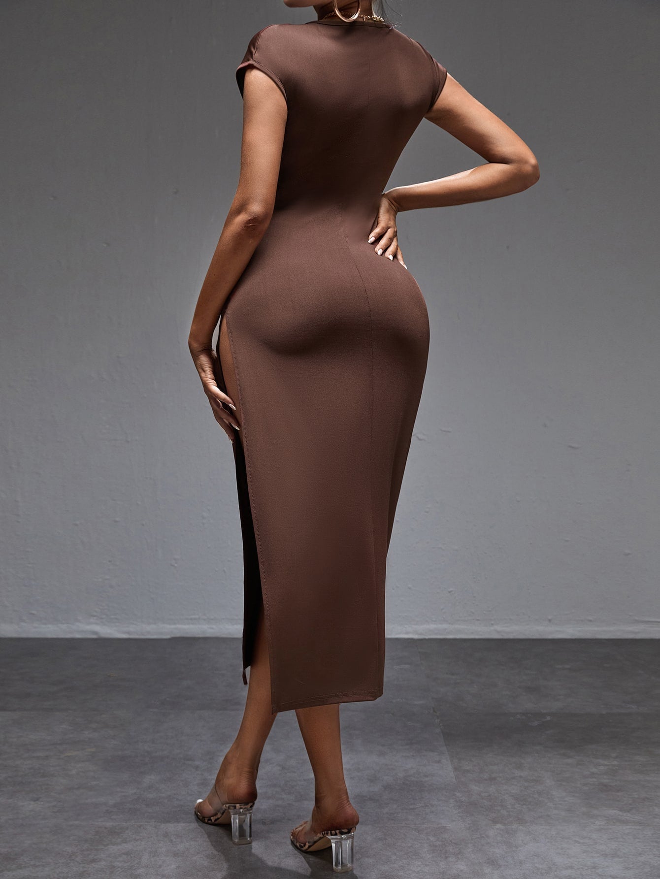 Solid Split Thigh Bodycon Dress