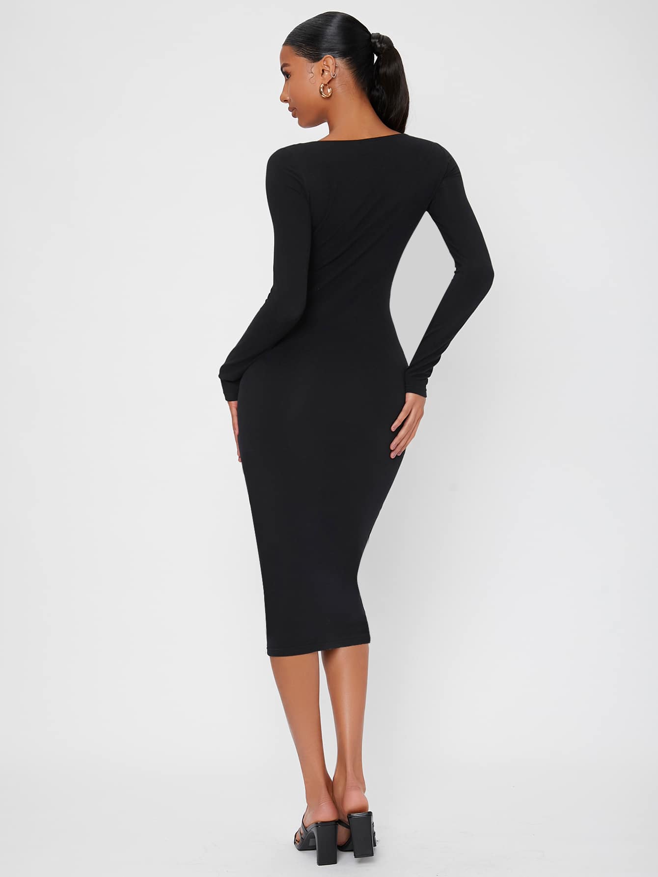 Solid Round Neck Bodycon Dress