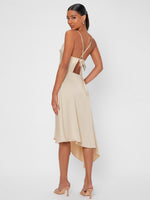 Solid Criss Cross Tie Back Asymmetrical Hem Dress