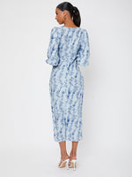 Square Neck Floral Print Lantern Sleeve Dress