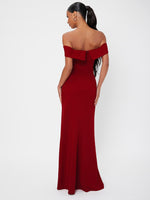 Solid Off Shoulder Backless Split Thigh Prom Dress