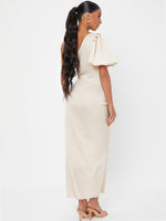 One Shoulder Puff Sleeve Split Thigh Dress