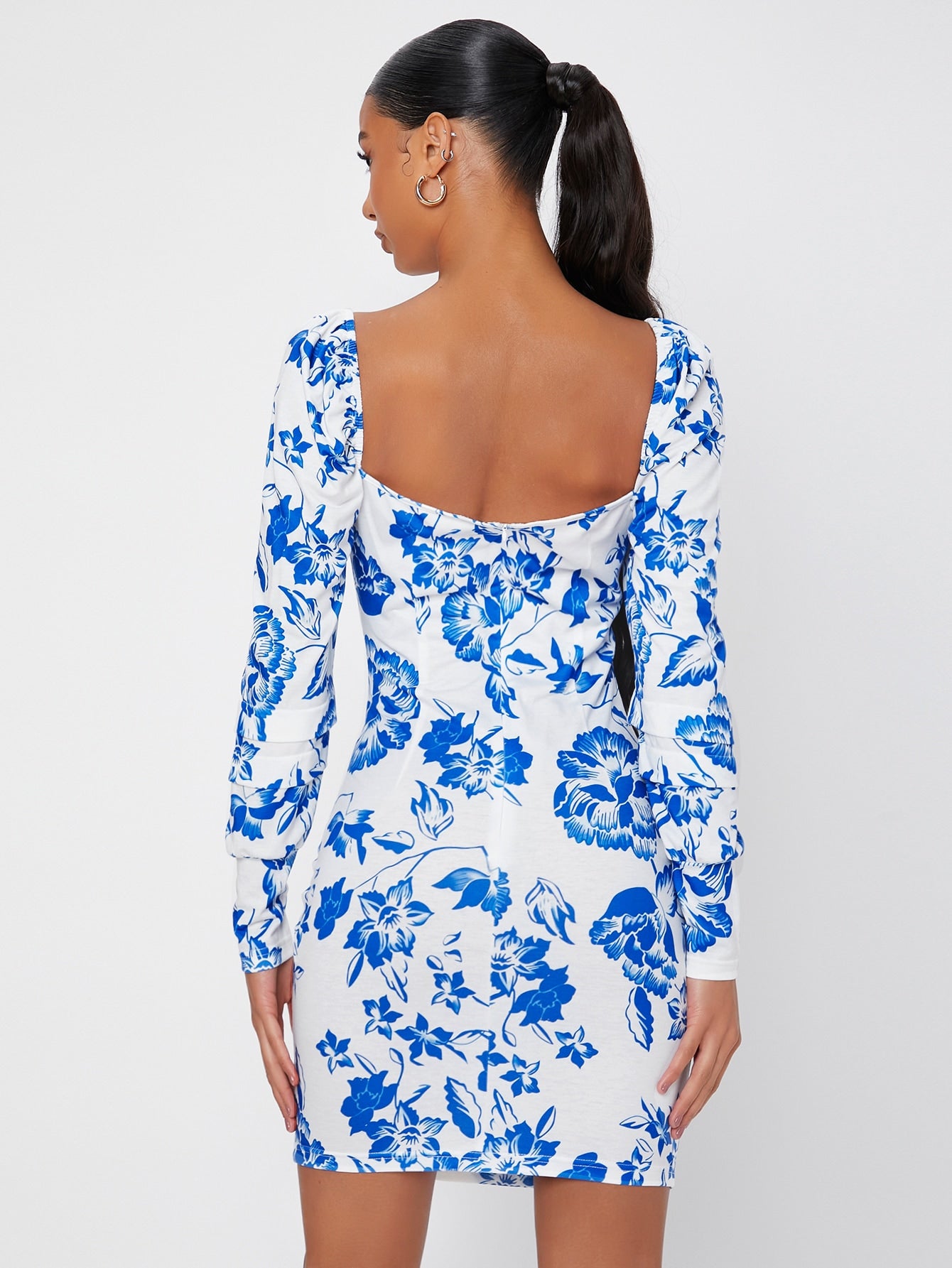 Floral Print Sweetheart Neck Bodycon Dress